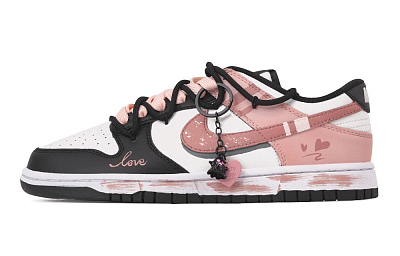 Nike Dunk Neon Heartbeat Abrasion Resistant Low Top Skateboard Shoes Unisex Black Pink