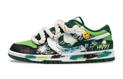 Nike Dunk Daisy Silhouette Anti-Slip And Wear-Resistant Lightweight Low-Top Skateboard Shoes Unisex Black White Green