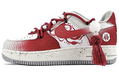 Nike Air Force 1 Brocade Dancing Flames Anti-Slip Wear-Resistant Low-Top Skateboard Shoes Women's Red White