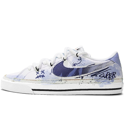 Nike Court Legacy Graffiti Notebooks Coverage Abrasion Resistant Low Top Skateboard Shoes Unisex White Purple