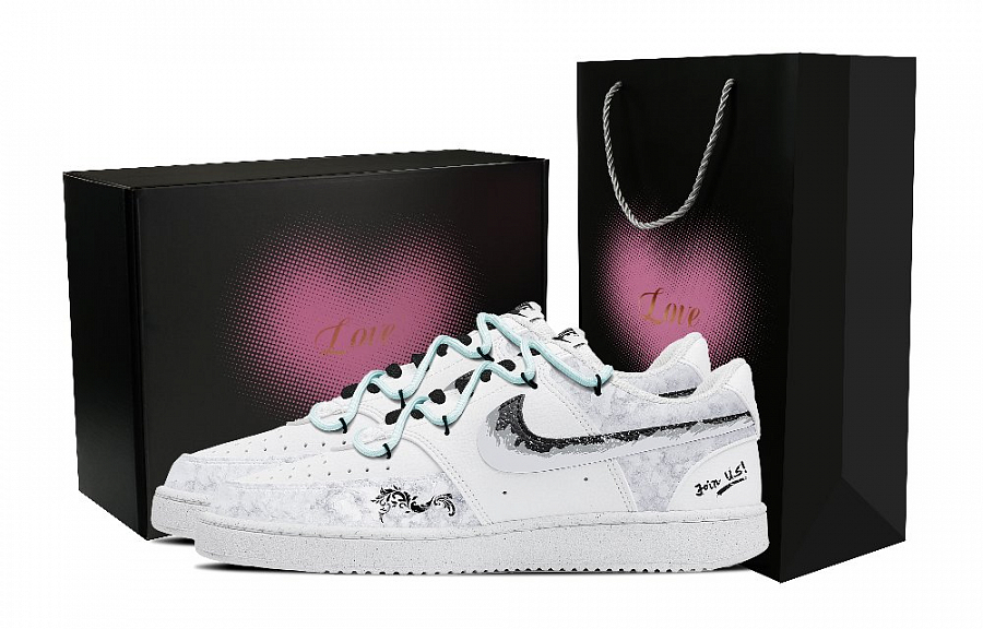Nike Court Vision 1 Pattern Pink Heart Black Box Slip Resistant Cushioning Low Top Skateboard Shoes Men's White купить в интернет-магазине Yoocart с быстрой доставкой по России.