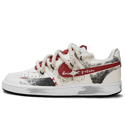 Nike Court Vision 1 Red Mango Illustration Abrasion Resistant Low Top Skateboard Shoes Men's Black