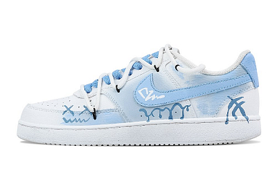 Nike Court Vision 1 Little Emotions Anti Slip Wear Resistant Low Top Skateboard Shoes Men's White Blue