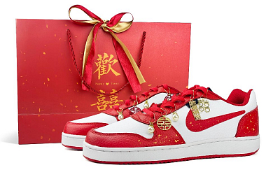 Nike EBERNON Steam Rose Joyful And Festive Non-slip Lightweight Low-Top Skateboard Shoes Men's White Red