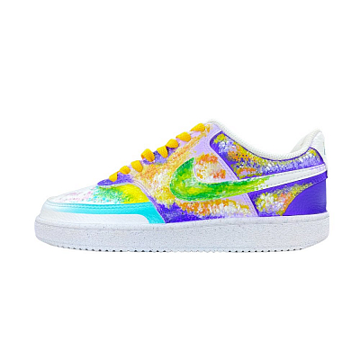 Nike Court Vision 1 Anti-Slip Wear-Resistant Low-Top Skateboard Shoes Women's White Purple Green