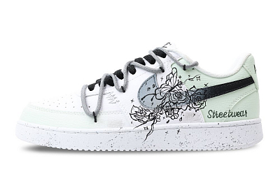 Nike Court Vision 1 Anti-Slip Wear-Resistant Low-Top Skateboard Shoes Men's White Cyan
