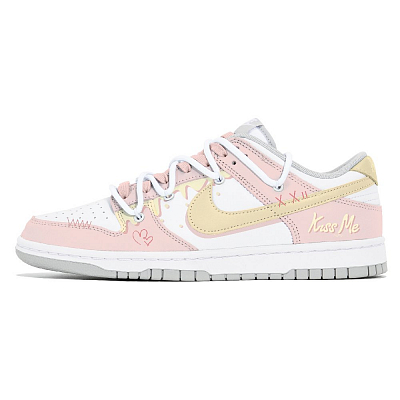 Nike Dunk Slip-Resistant Low-Top Skateboard Shoes Women's Pink Yellow