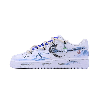 Nike Air Force 1 Novel Point, Peaks And Ridges Anti Slip Wear Resistant Low Top Skateboard Shoes Unisex White Blue