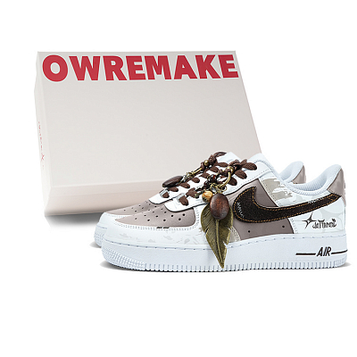Nike Air Force 1 Wear-Resistant Low-Top Skateboard Shoes Men's Brown White