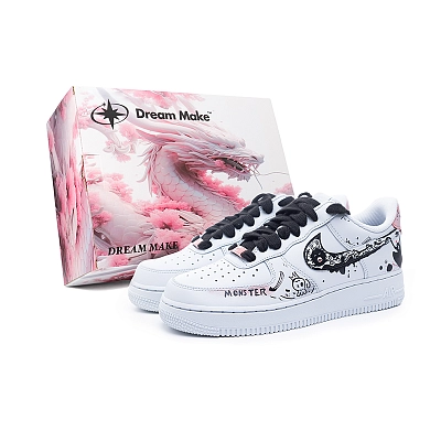 Nike Air Force 1 Red Eye Abrasion Resistant Low Top Skateboard Shoes Men's White Black