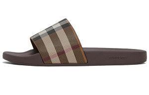 Burberry Check Print Slides Dark Birch Brown