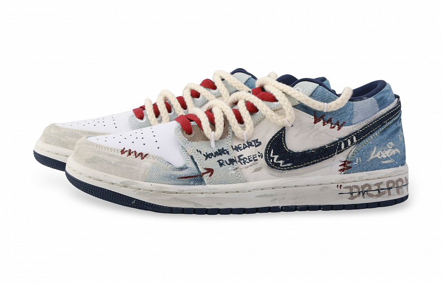 Jordan Air Jordan 1 Western Denim Abrasion Resistant Low Top Vintage Basketball Shoes Men's White Blue купить в интернет-магазине Yoocart с быстрой доставкой по России.