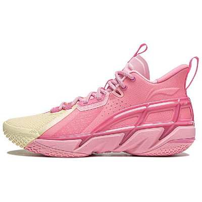 LiNing Anti-five 4 Cushioned Wear-Resistant Breathable Mid-Top Basketball Shoes Men's Pink Yellow
