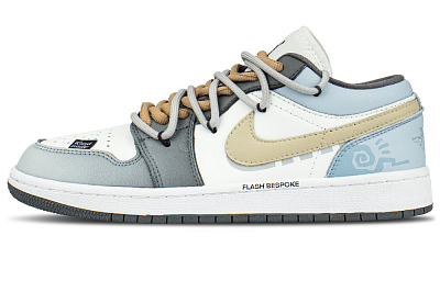 Jordan Air Jordan 1 Elegant Yama Ruins Abrasion Resistant Low Top Vintage Basketball Shoes Unisex Beige Blue