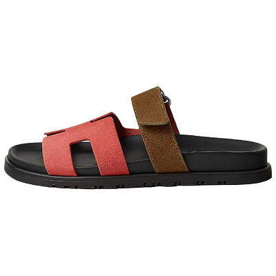 HERMES Chypre Rubber Slide Slippers Women's Rouge Red