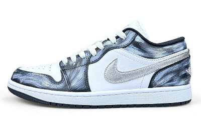 Jordan Air Jordan 1 Abrasion Resistant Low Top Vintage Basketball Shoes Men's Black White Silver