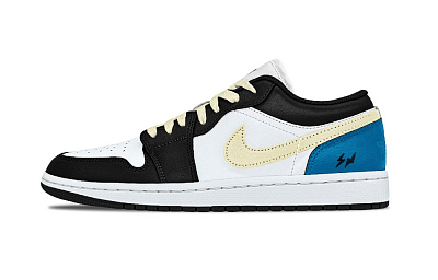 Jordan Air Jordan 1 Blue Lightning Abrasion Resistant Low Top Vintage Basketball Shoes Unisex Blue Black
