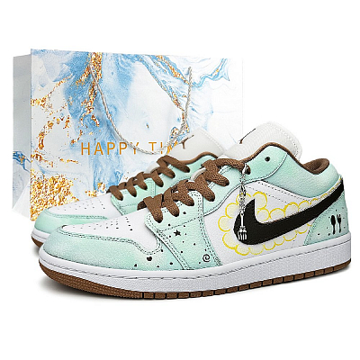 Jordan Air Jordan 1 Mint Dark Chocolate Abrasion Resistant Low Top Vintage Basketball Shoes Unisex Mint Green