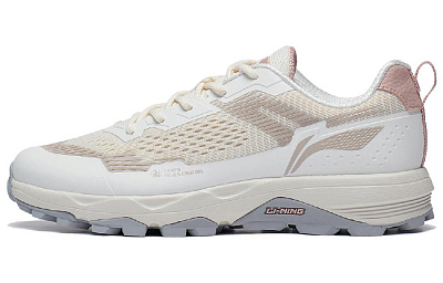 LiNing Shock Absorbers Slip Resistant Abrasion Resistant Low top Running Shoes Women's Ecru Pearl White