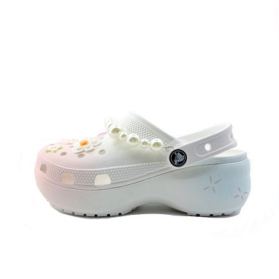 Crocs Classic Platform Clog Xingji, Beach Travel Versatile, Fashion Trend Clogs Unisex Green Pink