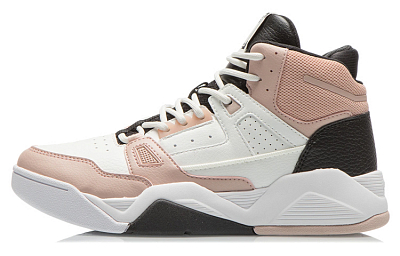 LINING Vintage Basketball Shoes Women's High top Ecru/Tea Orange Pink/Black