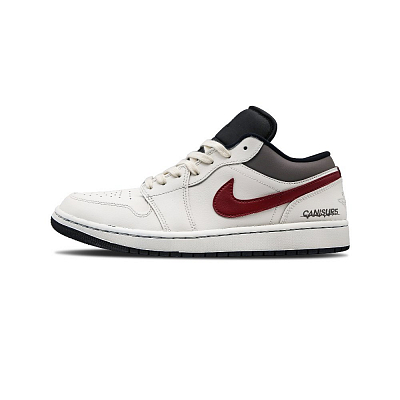 Jordan Air Jordan 1 White Blaze Abrasion Resistant Low Top Vintage Basketball Shoes Unisex Beige White Red
