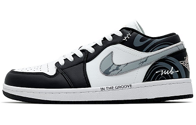 Jordan Air Jordan 1 Abrasion Resistant Low Top Vintage Basketball Shoes Unisex Black White Gray