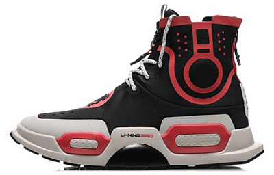 LiNing Reburn Slip Resistant And Abrasion Resistant Coverage High Top Sports Casual Shoes Men's Black Red