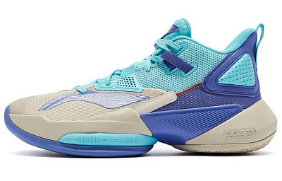 LiNing Power 8 Wear-Resistant Slip-Resistant Mid-Top Performance Basketball Shoes Men's Light Blue