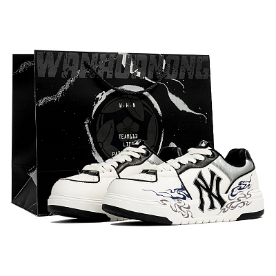 MLB Chunky Liner PU Kaleidoscope, Jingliu, Shopping Bag Abrasion Resistant Low top Skateboard Shoes Unisex Black White