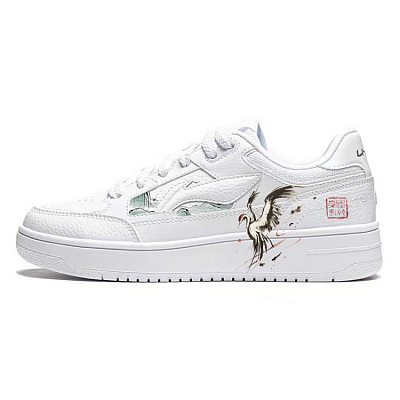 LiNing Tianji Anti-Slip And Wear-Resistant Height Increasing Low-Top Skateboard Shoes Women's White Black