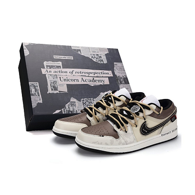 Jordan Air Jordan 1 Western Compact Abrasion Resistant Low Top Vintage Basketball Shoes Men's Beige White Brown