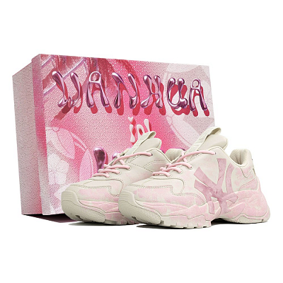 MLB Big Ball Chunky Kaleidoscope, Smoke Pink, Shopping Bag Abrasion Resistant Low Top Chunky Sneakers Unisex White Pink