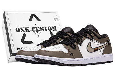 Jordan Air Jordan 1 Desert Wilderness Box Abrasion Resistant Low top Vintage Basketball Shoes Unisex White Green