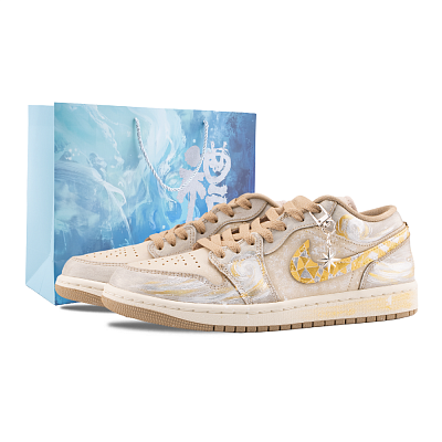 Jordan Air Jordan 1 Low Top Vintage Basketball Shoes Unisex Gold Brown