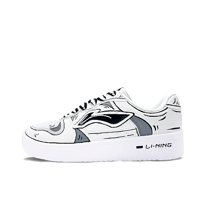 LiNing Pontoon Boats Anti-Slip Wear-Resistant Low-Top Skateboard Shoes Unisex Black White