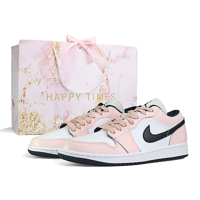 Jordan Air Jordan 1 White Pink, Shopping Bag Abrasion Resistant Low Top Vintage Basketball Shoes Unisex White Pink