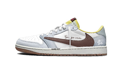 Travis Scott x Jordan Air Jordan 1 Low Top Vintage Basketball Shoes Unisex Gray White