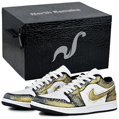 Jordan Air Jordan 1 Abrasion Resistant Low Top Vintage Basketball Shoes Unisex Black White Gold