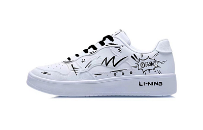 LiNing Pontoon Boats Wear-Resistant Height Increasing Slip-Resistant Low-Top Skateboard Shoes Men's Black White