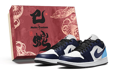 Jordan Air Jordan 1 Abrasion Resistant Low Top Vintage Basketball Shoes Unisex Blue White Black