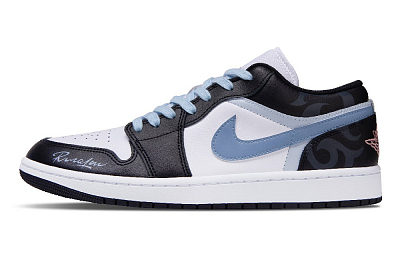 Jordan Air Jordan 1 Blue Moment Abrasion Resistant Low Top Vintage Basketball Shoes Unisex Blue Black