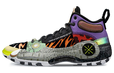 LiNing WOW 10 Zoo Cushioned Slip-Resistant Mid-Top Basketball Shoes Men's Black Purple Blue