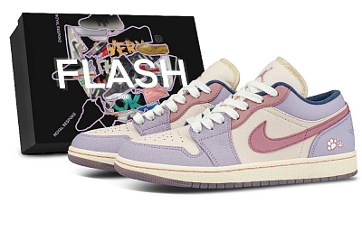 Jordan Air Jordan 1 Bear Footprint Abrasion Resistant Low Top Vintage Basketball Shoes Women's Purple Pink