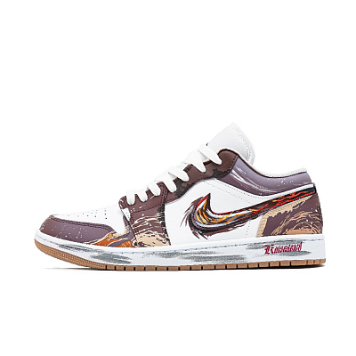 Jordan Air Jordan 1 Heart Of Zhu Rong Abrasion Resistant Low Top Vintage Basketball Shoes Men's Brown