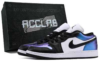 Jordan Air Jordan 1 Abrasion Resistant Low Top Vintage Basketball Shoes Unisex Red, Violet And Blue