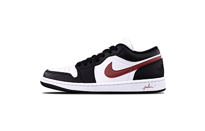 Jordan Air Jordan 1 Burgundy Cushioning, Wear Resistant Low Top Skateboard Shoes Unisex Black Red