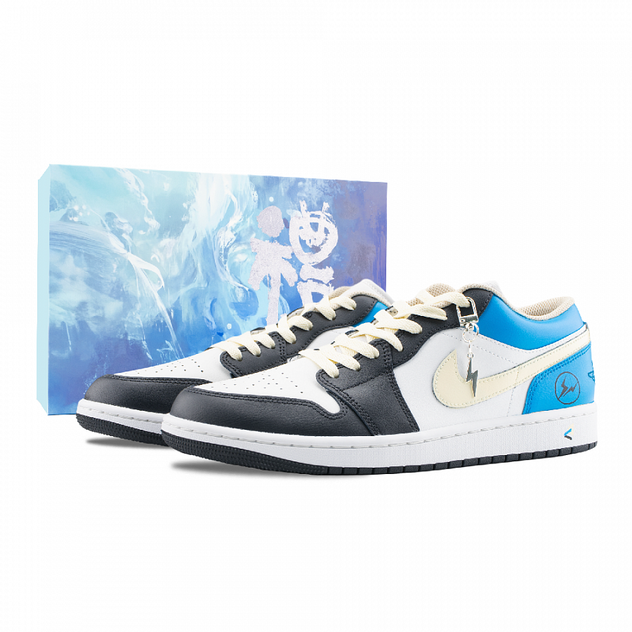 Jordan Air Jordan 1 Lightning 2.0 Abrasion Resistant Low Top Vintage Basketball Shoes Unisex White Blue Black купить в интернет-магазине Yoocart с быстрой доставкой по России.