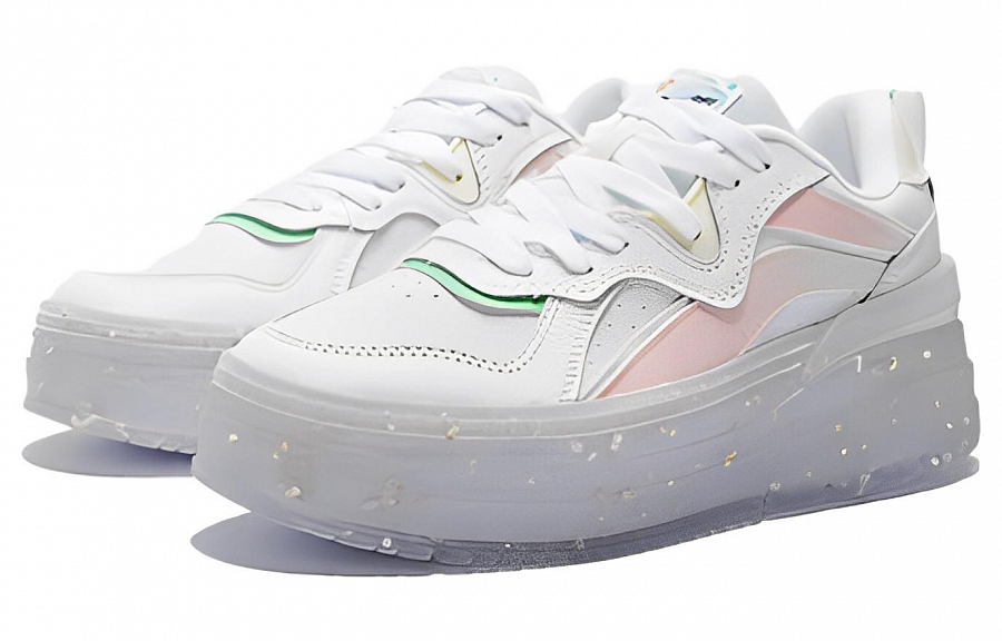 LiNing Wave Platform Anti-Slip Wear-Resistant Low-Top Skateboard Shoes Women's White Pink Green купить в интернет-магазине Yoocart с быстрой доставкой по России.