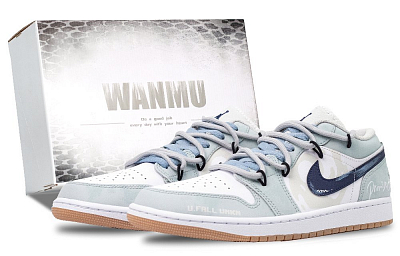 Jordan Air Jordan 1 Sea Salt Trace Abrasion Resistant Balance Low Top Vintage Basketball Shoes Men's White Blue